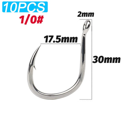 10PCS Heavy-Duty Circle Fishing Hooks – 1/0 to 7/0 Barbed Steel Alloy Big Fish Hooks, Anti-Rust & Ultra Sharp for Tuna & Saltwater Fishing