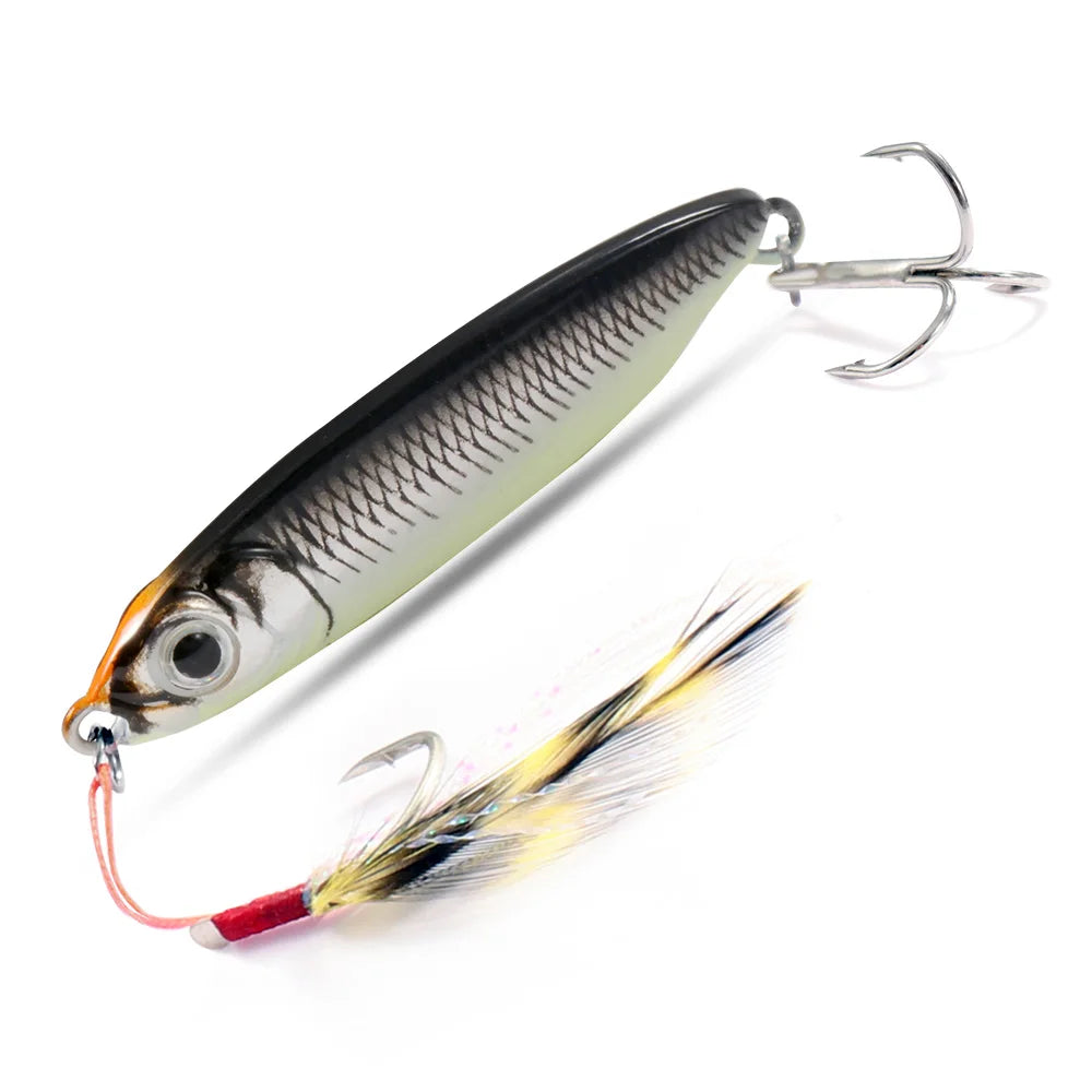 Feather Fishing Colorful Carbon Metal Jig Lure Spinning Spoon Artificial Bait Bass Hook of Minnow Sinking Casting Pesca Tackle