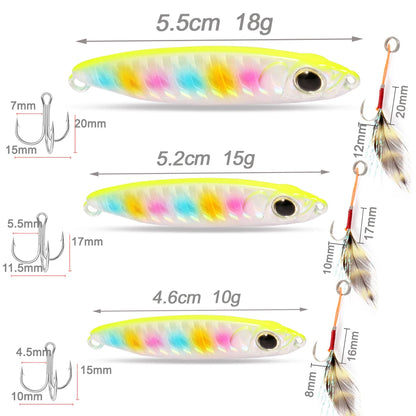Feather Fishing Colorful Carbon Metal Jig Lure Spinning Spoon Artificial Bait Bass Hook of Minnow Sinking Casting Pesca Tackle