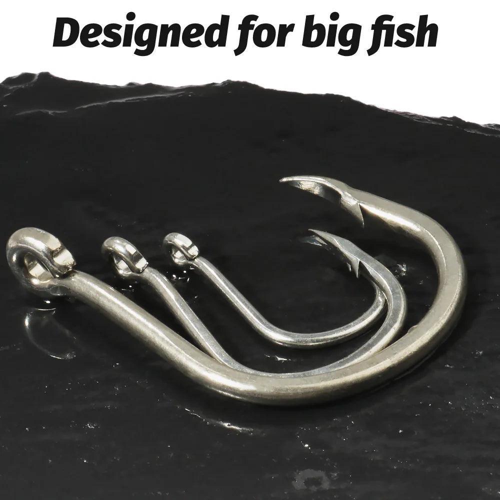 10PCS Heavy-Duty Circle Fishing Hooks – 1/0 to 7/0 Barbed Steel Alloy Big Fish Hooks, Anti-Rust & Ultra Sharp for Tuna & Saltwater Fishing