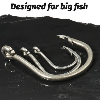 10PCS Heavy-Duty Circle Fishing Hooks – 1/0 to 7/0 Barbed Steel Alloy Big Fish Hooks, Anti-Rust & Ultra Sharp for Tuna & Saltwater Fishing