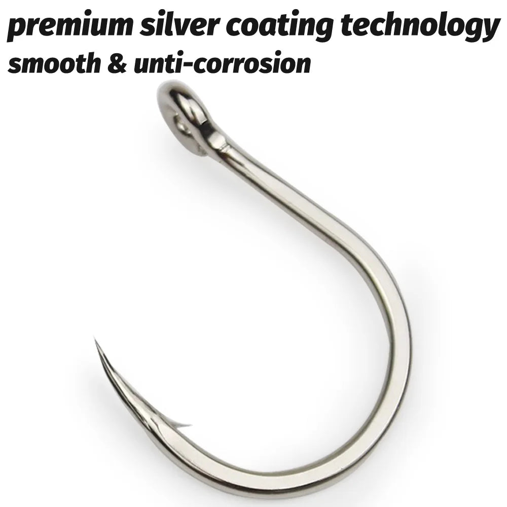 10PCS Heavy-Duty Circle Fishing Hooks – 1/0 to 7/0 Barbed Steel Alloy Big Fish Hooks, Anti-Rust & Ultra Sharp for Tuna & Saltwater Fishing