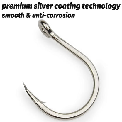 10PCS Heavy-Duty Circle Fishing Hooks – 1/0 to 7/0 Barbed Steel Alloy Big Fish Hooks, Anti-Rust & Ultra Sharp for Tuna & Saltwater Fishing