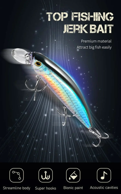 GOBAIT Floating Minnow 14cm 24g Top Water Fishing Lure Weight System HardBait Suspending Wobbler 3 Treble Hooks Jerk Bait 0-1.5m