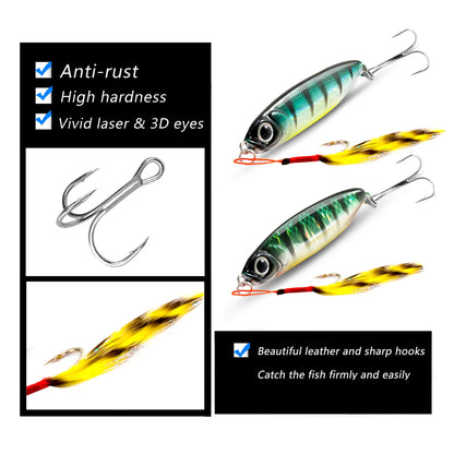 Feather Fishing Colorful Carbon Metal Jig Lure Spinning Spoon Artificial Bait Bass Hook of Minnow Sinking Casting Pesca Tackle