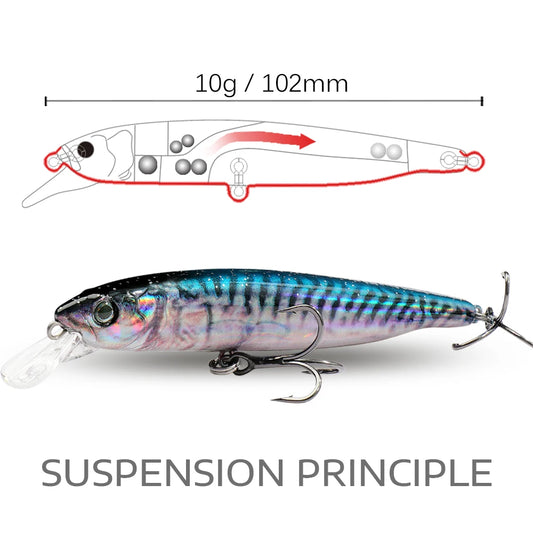 Suspend Fishing Lure 10g 10.2cm Minnow Treble Hooks Swimbait Kit Fishing Tackle Wobbler Rattle Cranbait Bait Pesca Jerkbaits