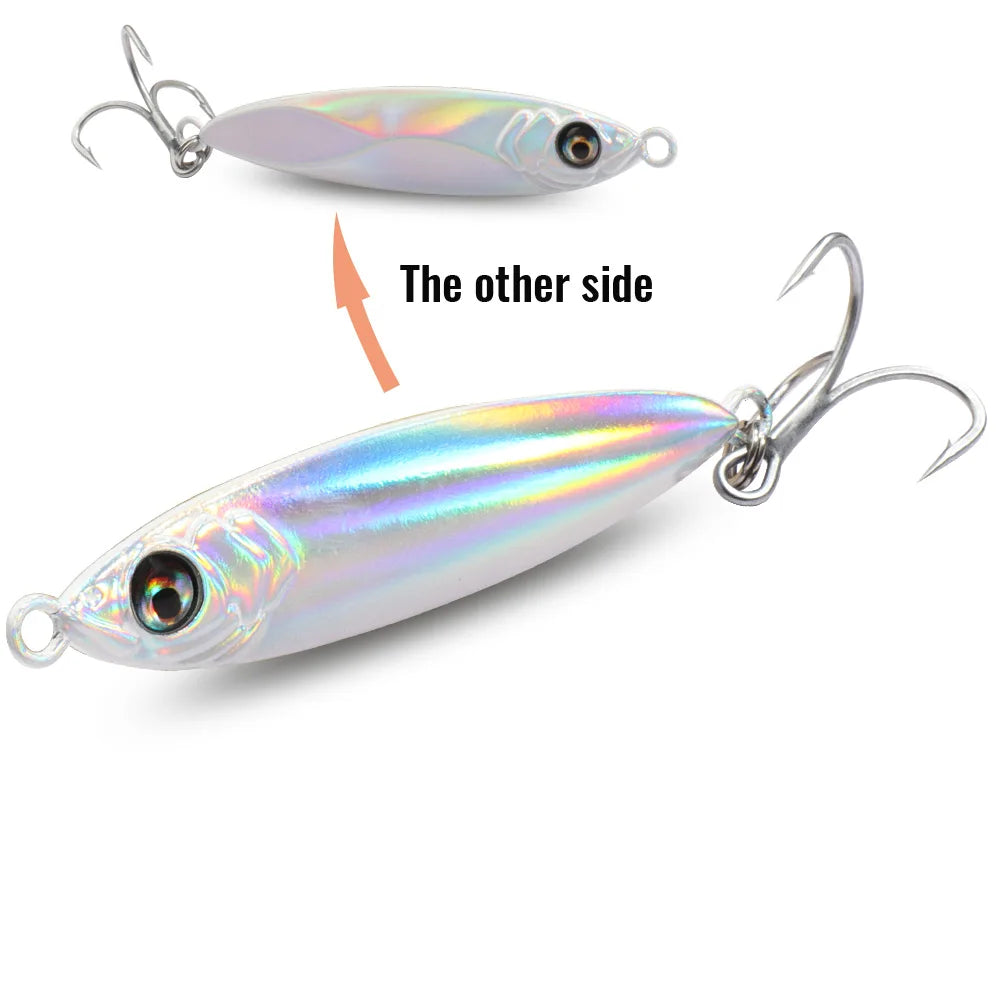 Metal Jig Lure 20g 30g 40g Spinner Spoon 3D Eye Color Laser Overlay Spinning Fishing Tackle Hook Swimbait Pesca Spinnerbait Bait