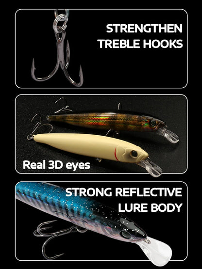 Suspend Fishing Lure 10g 10.2cm Minnow Treble Hooks Swimbait Kit Fishing Tackle Wobbler Rattle Cranbait Bait Pesca Jerkbaits