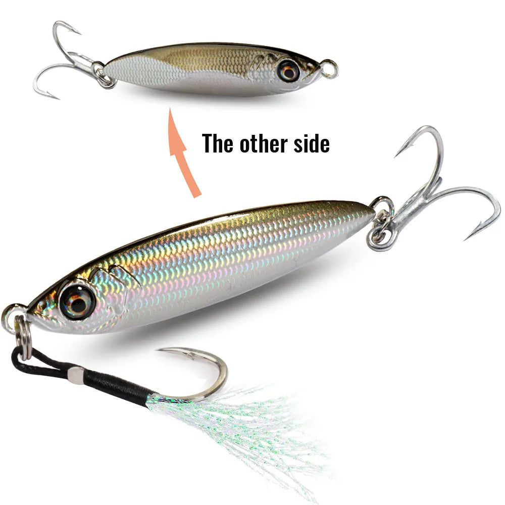 Metal Jig Lure 20g 30g 40g Spinner Spoon 3D Eye Color Laser Overlay Spinning Fishing Tackle Hook Swimbait Pesca Spinnerbait Bait