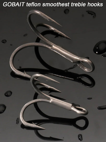 20PCS Teflon Treble Hooks – Sharp Barbed High Carbon Steel Fishing Hooks, Anti-Rust Nickel Coated, Sizes 2#–10# for Lure Fishing