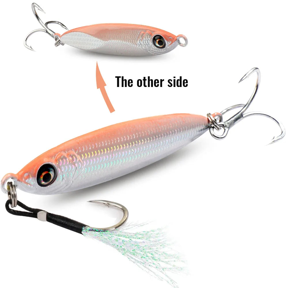 Metal Jig Lure 20g 30g 40g Spinner Spoon 3D Eye Color Laser Overlay Spinning Fishing Tackle Hook Swimbait Pesca Spinnerbait Bait