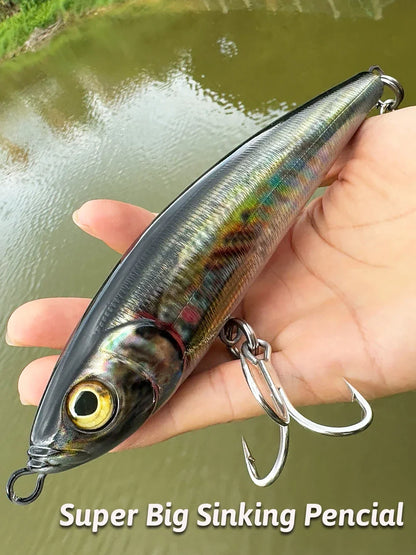Big Sinking Pencil Lure 107g 18.5cm Fishing Jerkbait Hook Tuna Pesca Tackle Swimbait Cast Deep Floating Minnow Silicone Bait