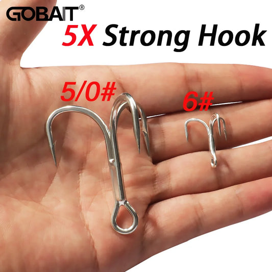 10PCS High Carbon Steel Treble Hooks – 5X Strong, Barbed, Anti-Rust Nickel Fishing Hooks for Lures & Carp Fishing (Size 8#–5/0)