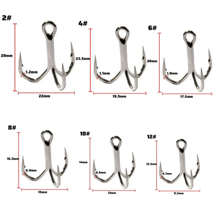 Treble Fishing Hooks – High Strength Barbed Nickel Anti-Rust Hooks, Sizes 2#–12# for Saltwater & Lure Fishing
