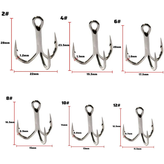 Treble Fishing Hooks – High Strength Barbed Nickel Anti-Rust Hooks, Sizes 2#–12# for Saltwater & Lure Fishing
