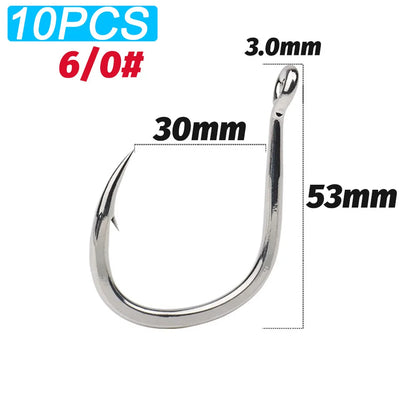 10PCS Heavy-Duty Circle Fishing Hooks – 1/0 to 7/0 Barbed Steel Alloy Big Fish Hooks, Anti-Rust & Ultra Sharp for Tuna & Saltwater Fishing