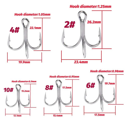 Treble Fishing Hooks – Sharp Barbed High Carbon Steel Hooks with Nickel Anti-Rust Coating, Sizes 2#–10# for Lures & Carp Fishing