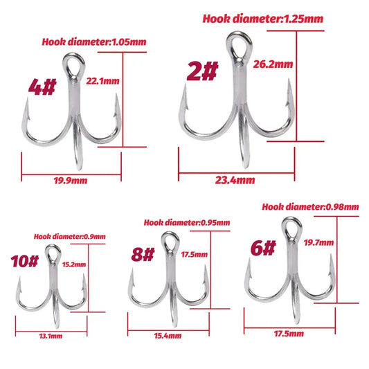 Treble Fishing Hooks – Sharp Barbed High Carbon Steel Hooks with Nickel Anti-Rust Coating, Sizes 2#–10# for Lures & Carp Fishing