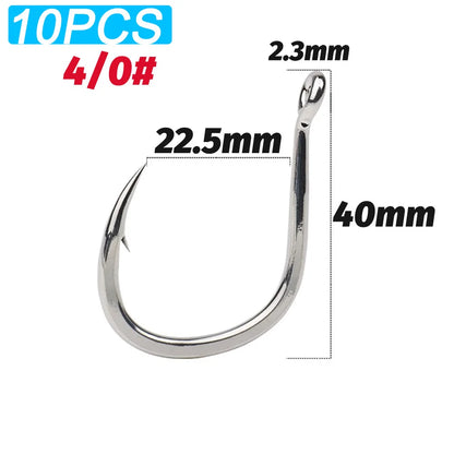 10PCS Heavy-Duty Circle Fishing Hooks – 1/0 to 7/0 Barbed Steel Alloy Big Fish Hooks, Anti-Rust & Ultra Sharp for Tuna & Saltwater Fishing