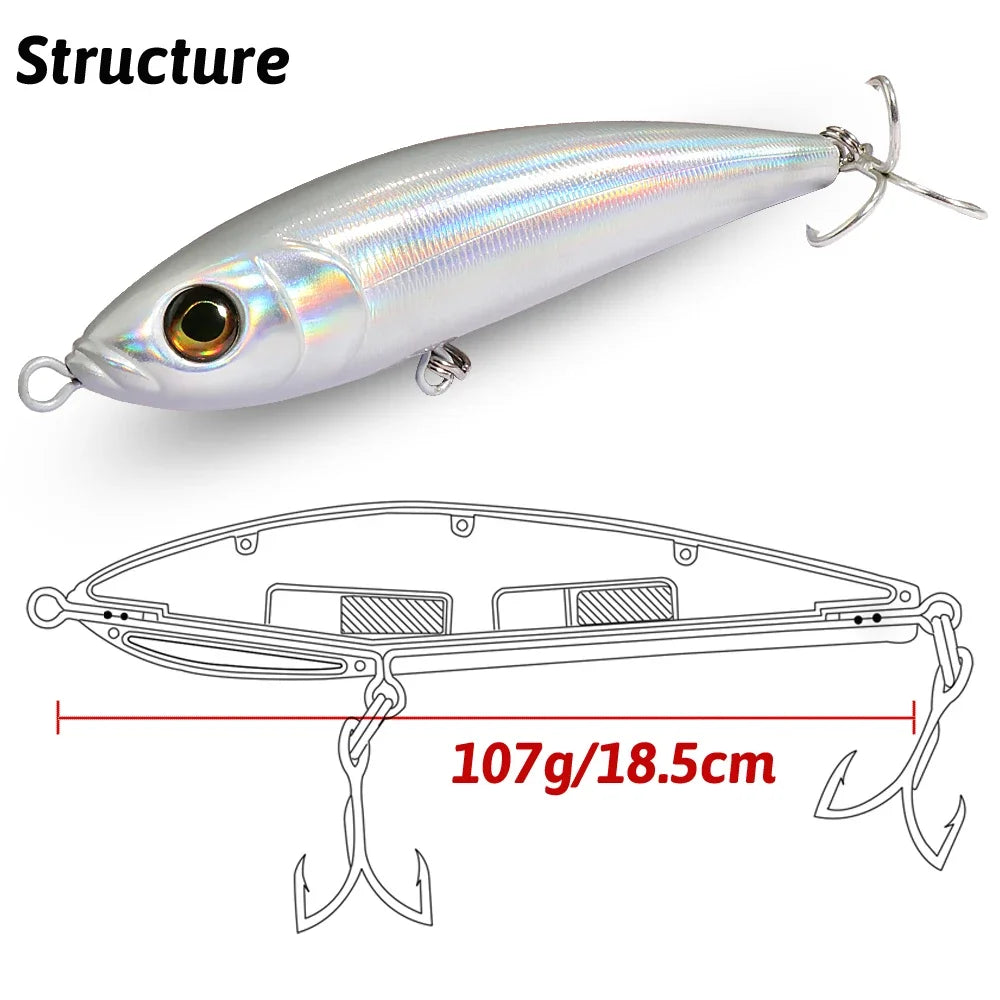 Big Sinking Pencil Lure 107g 18.5cm Fishing Jerkbait Hook Tuna Pesca Tackle Swimbait Cast Deep Floating Minnow Silicone Bait
