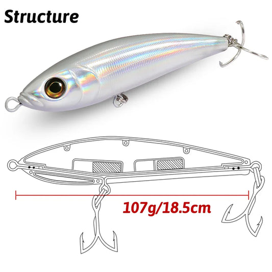 Big Sinking Pencil Lure 107g 18.5cm Fishing Jerkbait Hook Tuna Pesca Tackle Swimbait Cast Deep Floating Minnow Silicone Bait