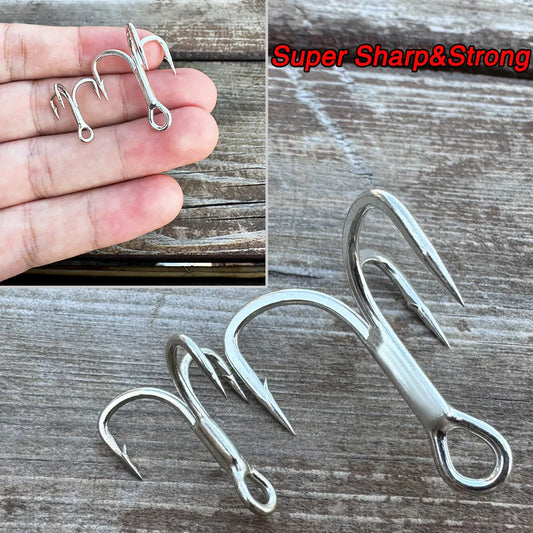 10PCS High Carbon Steel Treble Hooks – 5X Strong, Barbed, Anti-Rust Nickel Fishing Hooks for Lures & Carp Fishing (Size 8#–5/0)