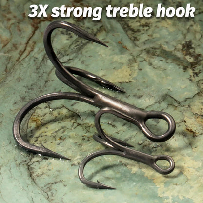 20PCS Teflon Treble Hooks – Sharp Barbed High Carbon Steel Fishing Hooks, Anti-Rust Nickel Coated, Sizes 2#–10# for Lure Fishing